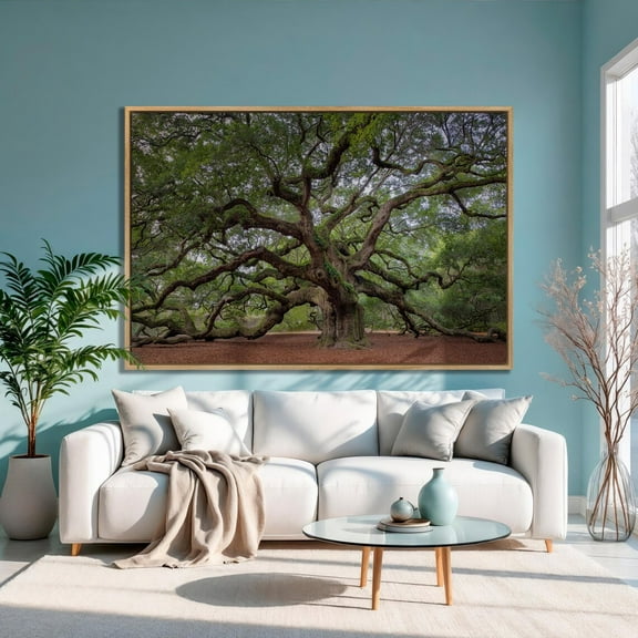 Live Oak Tree Poster: Southern Botanical Wall Art, Stretched Canvas Size 16x24