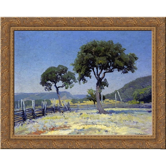 Live Oak Trees on Williams' Ranch, Bandera County 24x20 Gold Ornate Wood Framed Canvas Art by Onderdonk, Robert Julian