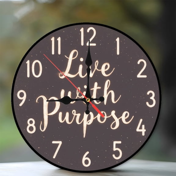 Live With Purpose Inspirational Wall Clock Home Decor 10-Inch Silent Wooden Wall Clock, Battery Operated (AA Batteries Not Included), Artistic Home Decor