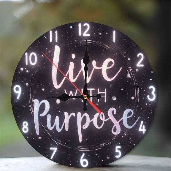 Live With Purpose Inspirational Wall Clock Home Decor Gift 10-Inch Silent Wooden Wall Clock, Battery Operated (AA Batteries Not Included), Artistic Home Decor