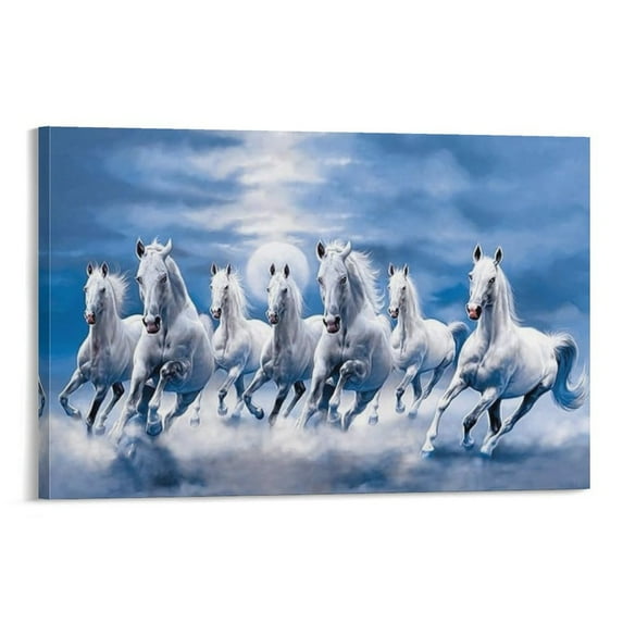 Live It Up Pyramid Mart Lucky White Seven Running Horses In Moon Light Room Aesthetic Poster Print Art Wall Painting Canvas Posters Gifts Modern Bedroom Decor 20x30inch(50x75cm)