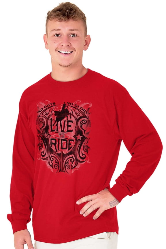 Live Ride Rodeo American Cowboy Men's Long Sleeve Tee T Shirt Brisco Brands L