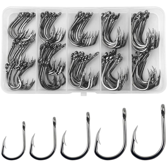 Live  Saltwater Circle Hook  - 100 count 2X Stainless Steel  Hooks Kit for Tuna Mackerel Striper Flounder Bluefish