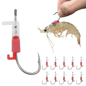 Luminous Live Shrimp Hooks for Saltwater Fishing, Carbon Steel Shrimp Walker Hook with Barbs, Non-Piercing Design for Lively Bait, Ideal for Bass, Carp, and Catfish, Razor-Sharp ,(10 Pack,Red)