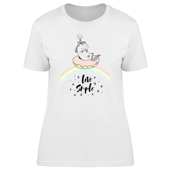 Live Simple Cute Unicorn Doodle T-Shirt Women -Image by Shutterstock, Female Medium