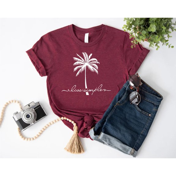 Live Simple Shirt, Palm Tree Summer Shirt For Women,Minimalist Summer Shirt,Beach Vacation Tee,Nature Lover Shirt,Summer Gift,Tropical Shirt Tshirt All Size S-5XL