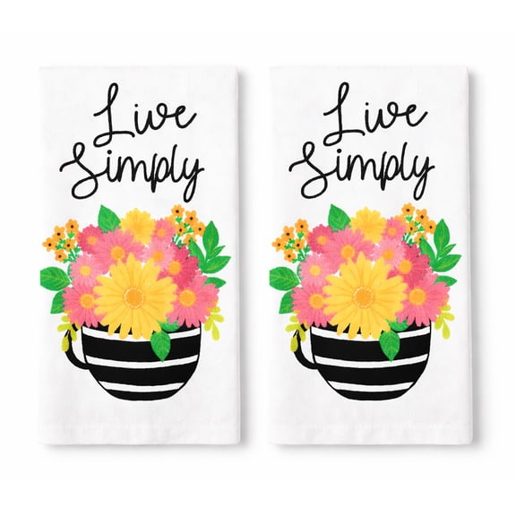 Ritz Live Simply Kitchen Towels  Multi-Color Dishtowels 2 Piece Bright Flowers in Cup