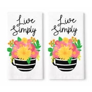 Ritz Live Simply Kitchen Towels Multi-Color Dishtowels 2 Piece Bright Flowers in Cup