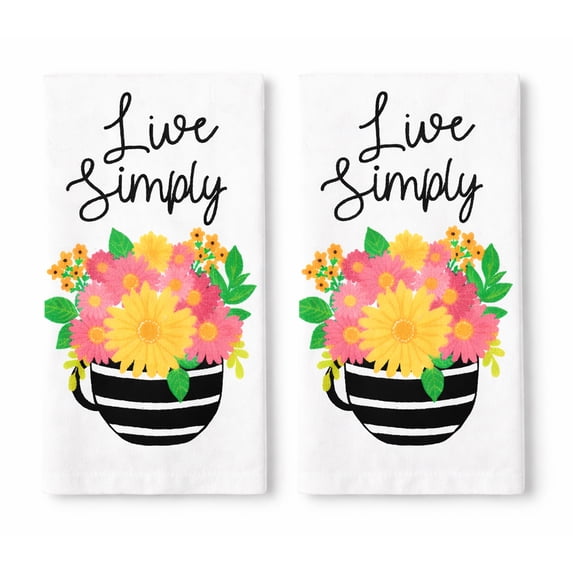 Ritz Live Simply Kitchen Towels Multi-Color Dishtowels 2 Piece Bright Flowers in Cup