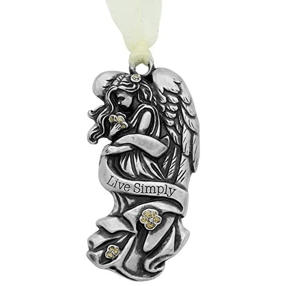 Live Simply Pewter Angel Glitter Flowers Christmas Tree Ornament