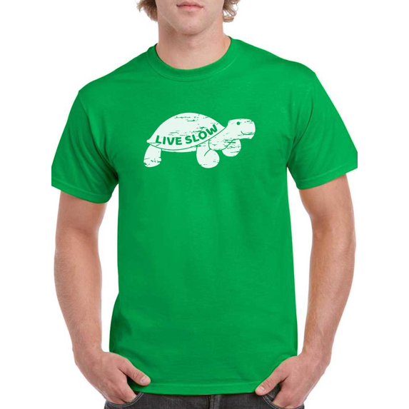 Live Slow Turtle Funny Graphic Men Kelly Green T-Shirt, Male Small