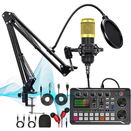 Live Sound Card with DJ Mixer Effects & Voice Changer, F998 Live Sound Card Audio Mixer, Sound Card for Live Streaming, 16 Special Effects Ambient Sounds, LED Light Voice Changer Sound Card (E)
