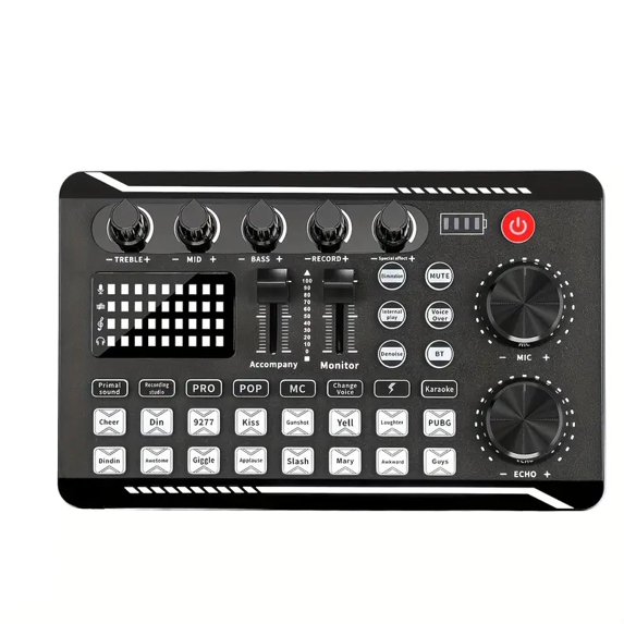 Live Sound Card with Dj Mixer Effects & Voice Changer, F998 Live Sound Card Audio Mixer, Professional Sound Mixer Board, LED Light Voice Changer Sound Card with Multiple Sound Effects