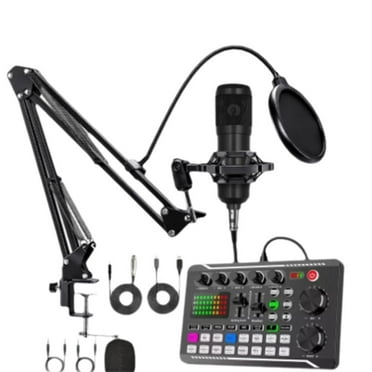 Live Sound Card with Dj Mixer Effects & Voice Changer,F998 Live Sound Card Audio Mixer with Condenser Microphones,Recording Studio Kit Live Sound Card for Singing Broadcast/Live Streaming/Gaming Q2U0
