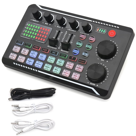 Live Sound Card Interface DJ Mixer Effects Voice Changer Bluetooth-Compatible Stereo Mixer