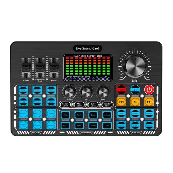 Live Sound Card Interface with DJ Mixer Effects and Voice Changer Bluetooth Stereo