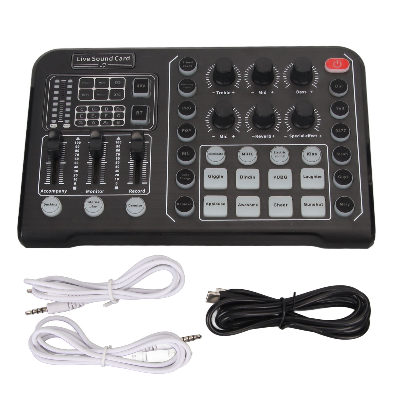 Live Sound Card Support Bluetooth 48V Large Diaphragm Noise Cancelling Sound Mixer Board with 15