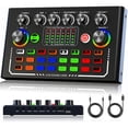 thumbnail image 1 of Live Sound Card, Wireless Bluetooth Audio Mixer, Podcast Audio Mixer with RGB Colorful Buttons, All-in-One Podcast DJ Device Live Broadcast Sound Card for PC Phone Karaoke Singing Gaming (Black), 1 of 9