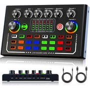 Live Sound Card, Wireless Bluetooth Audio Mixer, Podcast Audio Mixer with RGB Colorful Buttons, All-in-One Podcast DJ Device Live Broadcast Sound Card for PC Phone Karaoke Singing Gaming Black