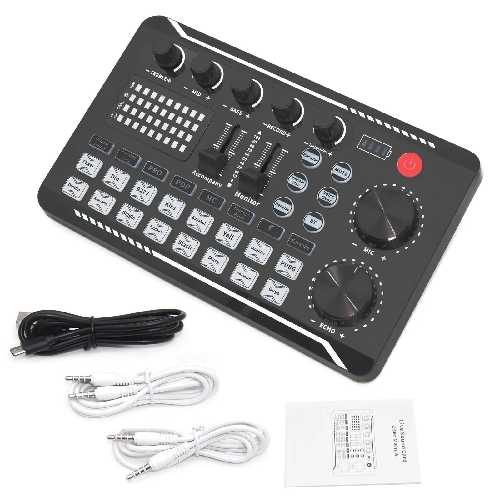 Live Sound Card and Interface with DJ Mixer Effects Voice Changer Bluetooth-Compatible Mixer