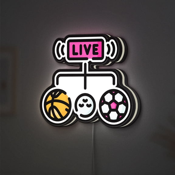Live Sports Streaming 3D Novelty Light Box, Dynamic Broadcast Wall Art for Sports and Entertainment Rooms (Height 24 inch, 60cm)