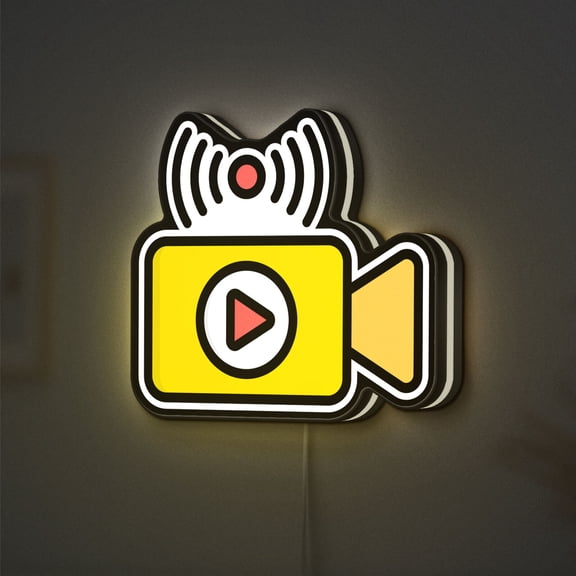 Live Streaming 3D Novelty Light Box, Camera and Microphone Wall Art, Social Media Decor for Content Creators (Height 8 inch, 20cm)