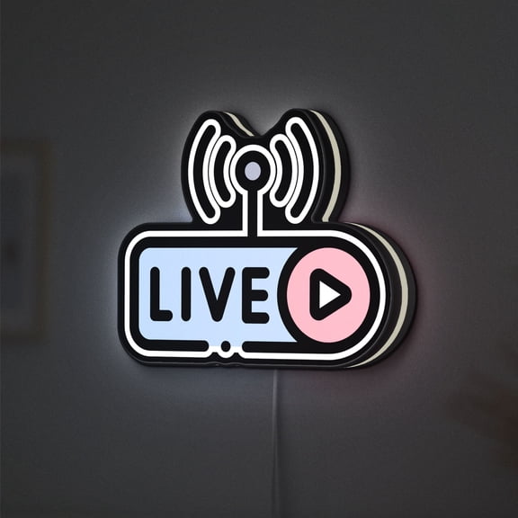 Live Streaming 3D Novelty Light Box, Social Media Broadcast Decor, Streamer Room Wall Art (Height 24 inch, 60cm)