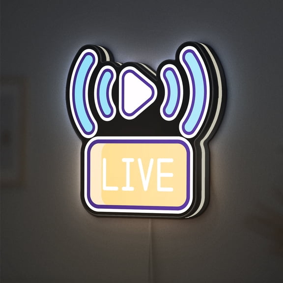 Live Streaming 3D Novelty Light Box, Social Media Broadcast Decor, Tech-Inspired Ambient Room Light (Width 24 inch, 60cm)