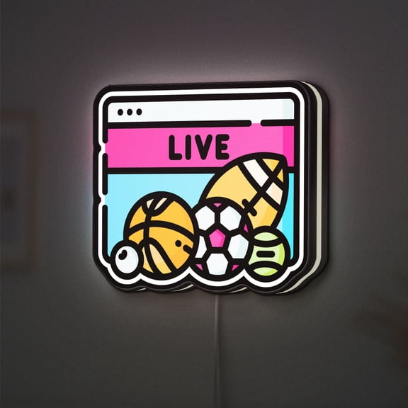 Live Streaming 3D Novelty Light Box, Sports Broadcast Browser Wall Decor, Ideal for Online Sports Enthusiasts (Height 24 inch, 60cm)