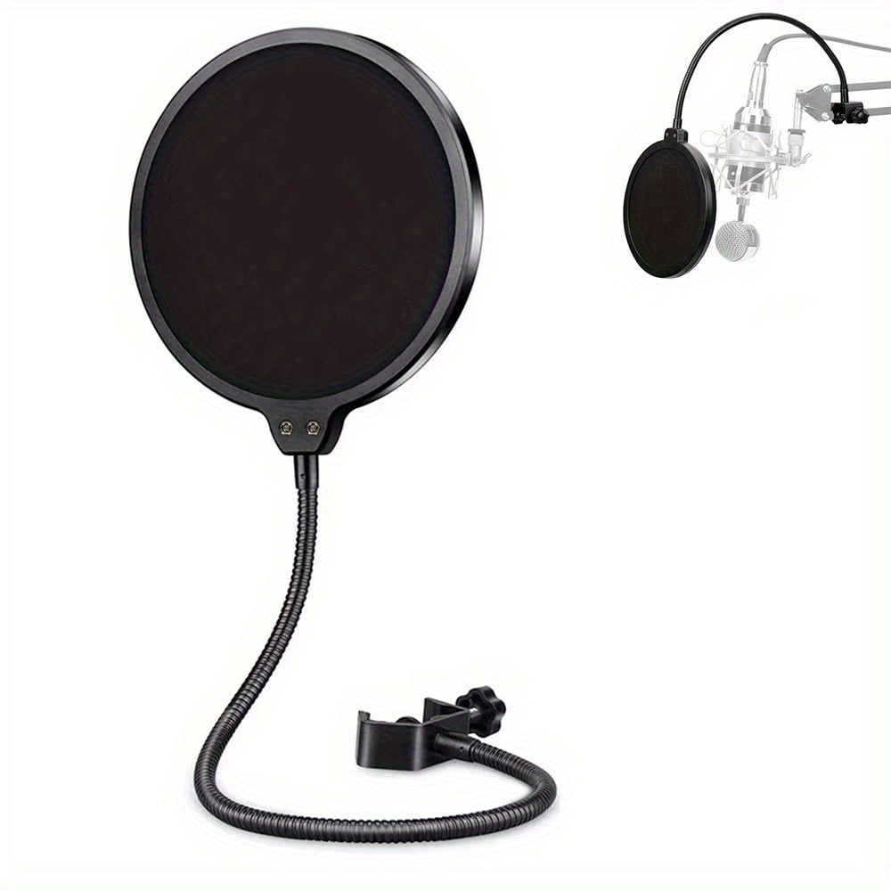 Live Streaming Condenser Microphone with Pop-Up Filter, Anti-Howling Noise Reduction, Double Windscreen & 360° Flexible Gooseneck Clamp
