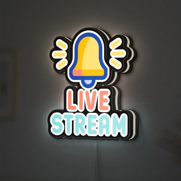 Live Streaming Inspired 3D Novelty Light Box, Bell Notification and Stream Themed Wall Art, Decor for Content Creators and Streamers (Width 8 inch, 20cm)
