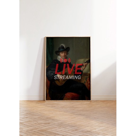 Live Streaming Vintage Portrait Eclectic Typography Art Wall Art Print