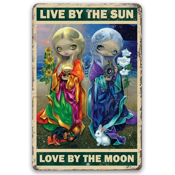 Live By The Sun - Gothic Metal Sign - Moody Goth Vibrant Shades In This Inspirational Woman Empowerment Decor - Great Wicca, Wiccan, Witch, Occult, Magic Gift Under $20 (8" x 12")
