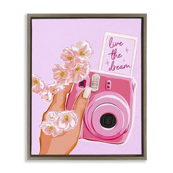 Stupell Industries Live The Dream Camera Brown Framed Floater Canvas Wall Art, design by Ziwei Li, 31 x 25