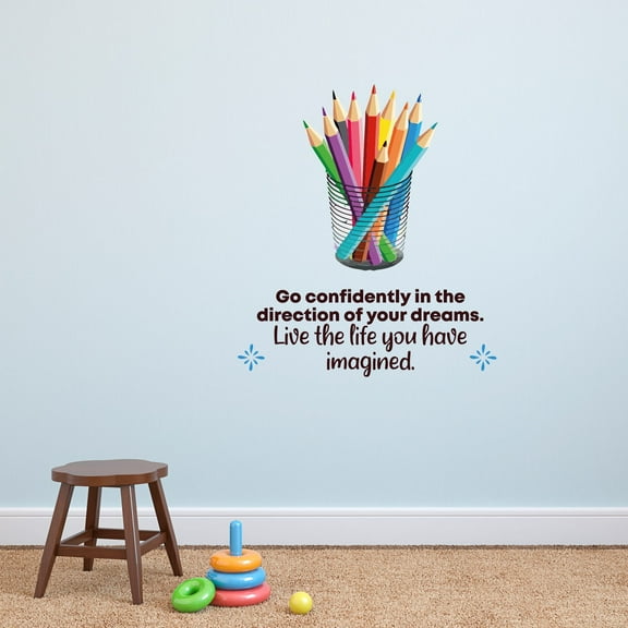 Live The Life Pencils School Quote Cartoon Quotes Decors Wall Sticker Art Design Decal for Girls Boys Kids Room Bedroom Nursery Kindergarten Home Decor Stickers Wall Art Vinyl Decoration (40x35 inch)