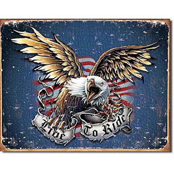 Live To Ride Eagle American Flag Distressed Look Tin Collectible Sign Gift