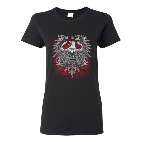 Live To Ride Motto Motorcylce Club Cars and Trucks Womens Graphic T-Shirt, Black, X-Large