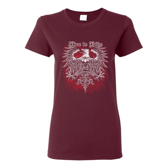 Live To Ride Motto Motorcylce Club Cars and Trucks Womens Graphic T-Shirt, Maroon, X-Large