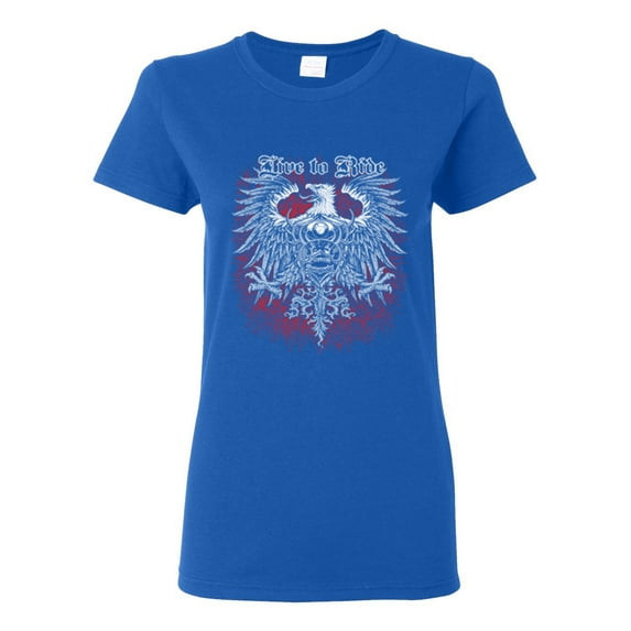 Live To Ride Motto Motorcylce Club Cars and Trucks Womens Graphic T-Shirt, Royal, 2XL