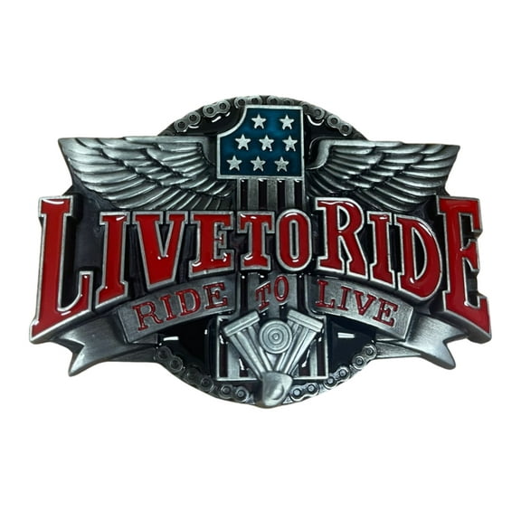 Live To Ride Ride To Live Number 1 Wings Belt Buckle Antique Silver Enamel Inlay Western Unisex Fashion Belt Buckles