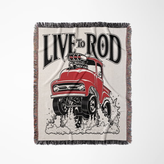 Live To Rod With This 1956 Street Racing Pick Up, Wheelies And Flames, Woven Blanket