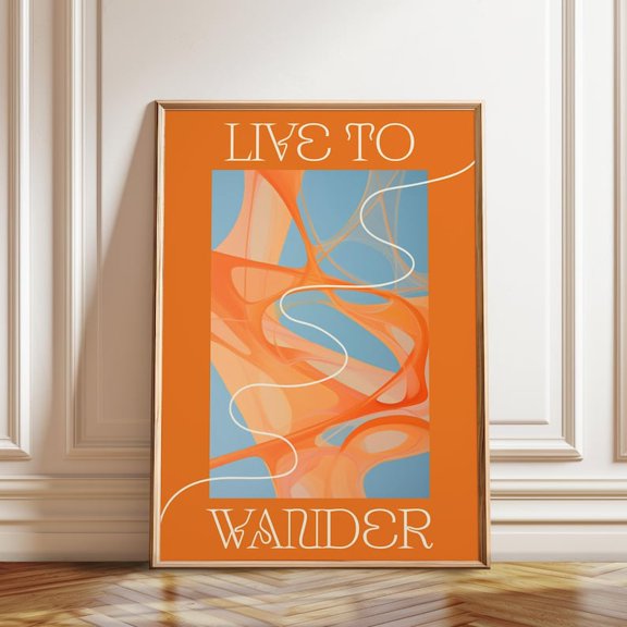 Live To Wander Abstract Orange Waveforms Wall Art Print, Unframed Paper Poster 24x36in