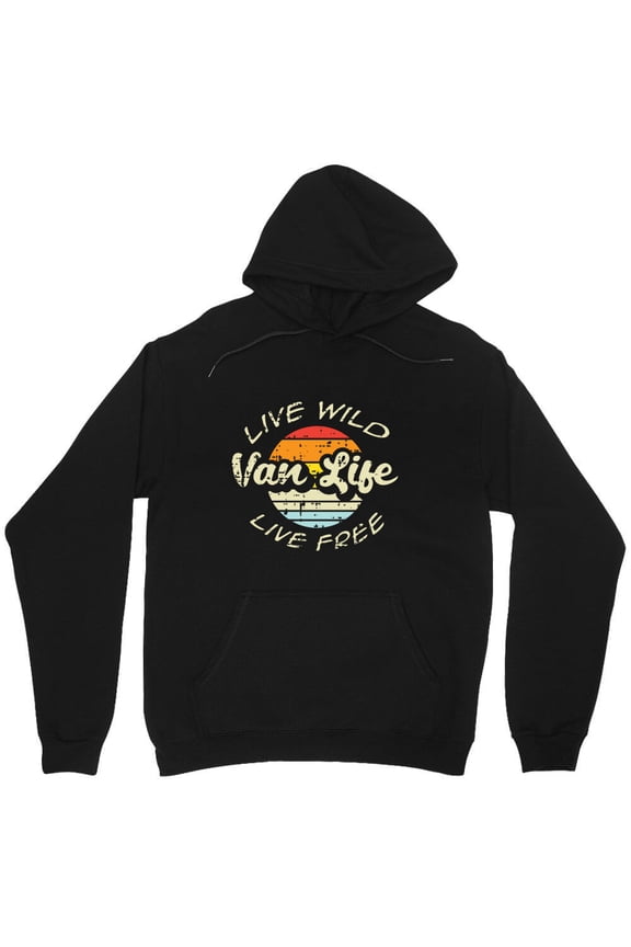 Live Wild, Free Van Life Graphic Funny Outdoor Adventure Camping Simple Quote M10112 Unisex Hoodie, Up to Size 5XL