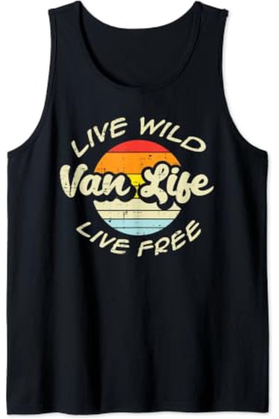 Live Wild Free Van Life Retro Camping Rv Camper Tank Top Size S-3XL