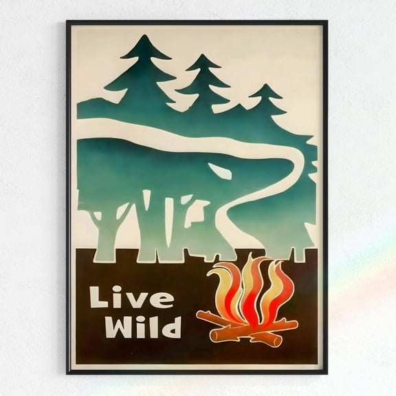 Live Wild Typographic Camping Poster Outdoorsy Art Adventure Camping Prints Campfire Art Wilderness Poster Happy Camper