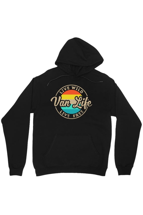 Live Wild, Van Life, Live Free Graphic Funny Outdoor Adventure Camping Simple - Fan Favorite M10097 Unisex Hoodie, Up to Size 5XL
