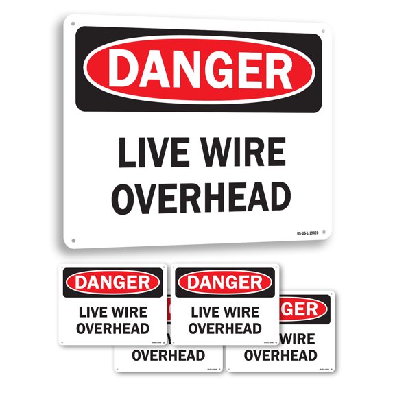 Live Wire Overhead OSHA Danger Aluminum Sign 18 Inch x 12 Inch - 5 Pack