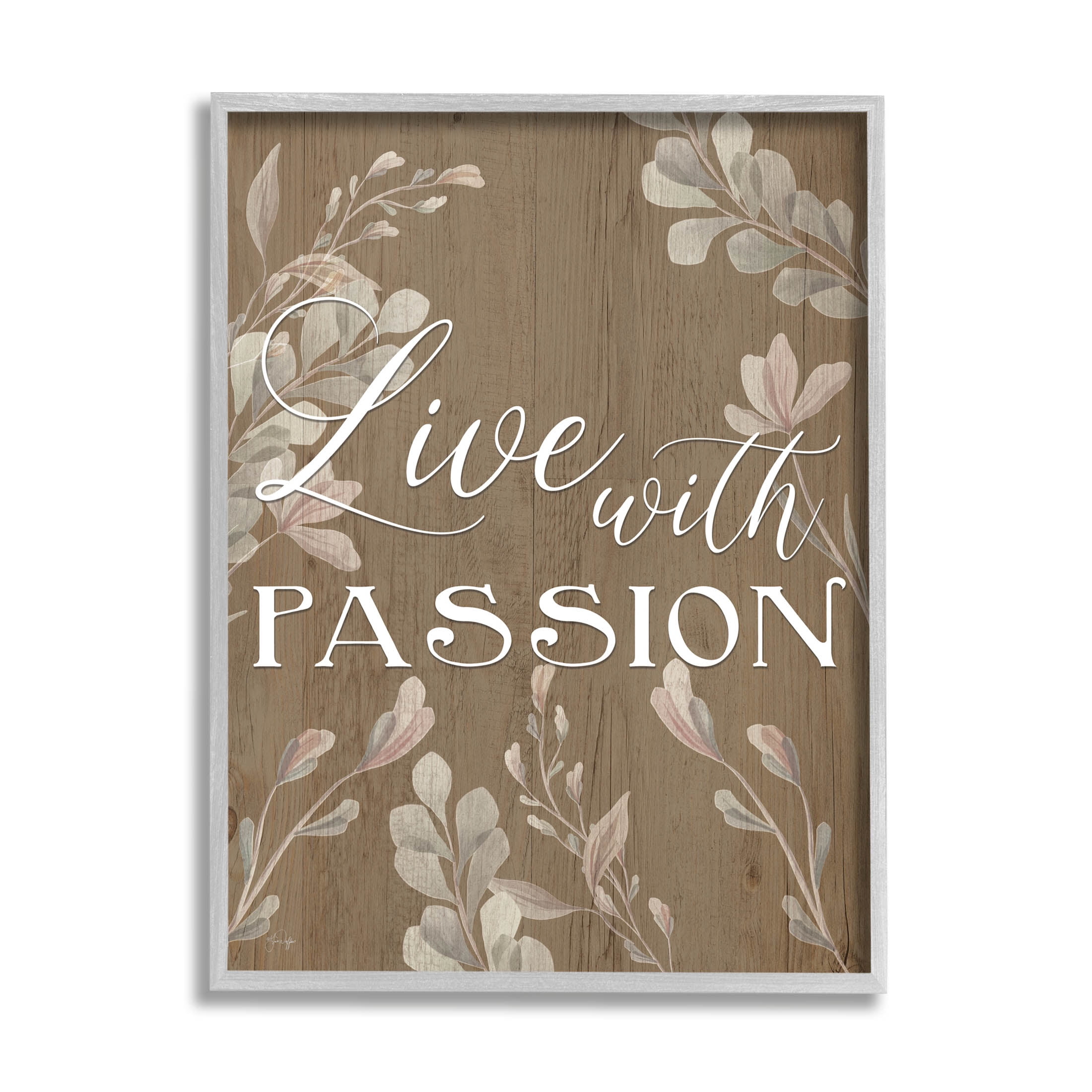 Live With Passion Rustic Botanicals Botanical & Floral Graphic Art Gray Framed Art Print Wall Art