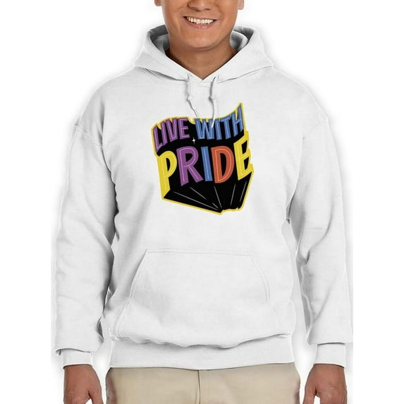 Live With Pride Colorful Banner Hoodie Men -Smartprints Designs, Male Small