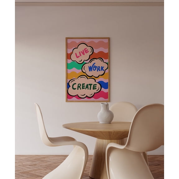 Live Work Create Poster, Motivational Quotes Typography, Colorful Wall Art, Colorful Hand Lettering, Wall Art, Modern Wall Decor, 8x12 UNFRAMED